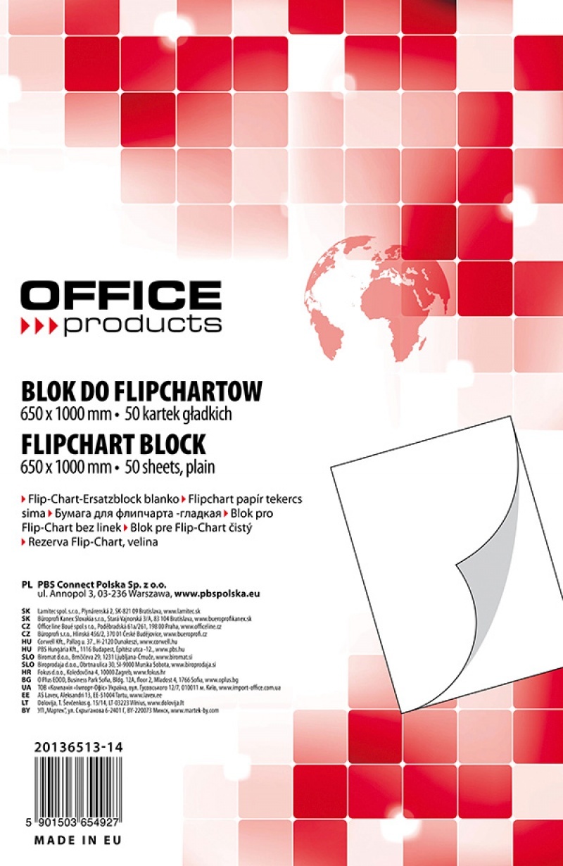 Flipchart, Rezerva hârtie pentru flipchart, 70g/mp, 65x100cm, 50coli/top, Office products - velina - vectordirect.ro