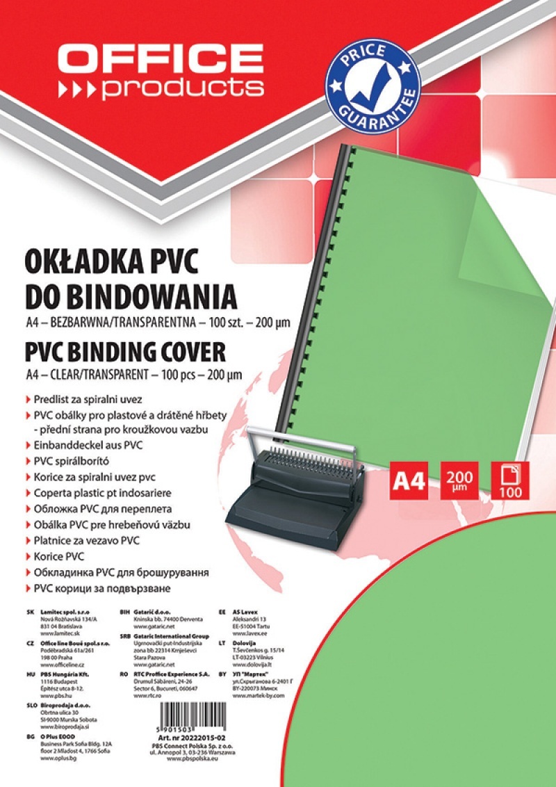 Toate produsele, Coperta plastic PVC, 200 microni, A4, 100/top Office Products - verde transparent - vectordirect.ro