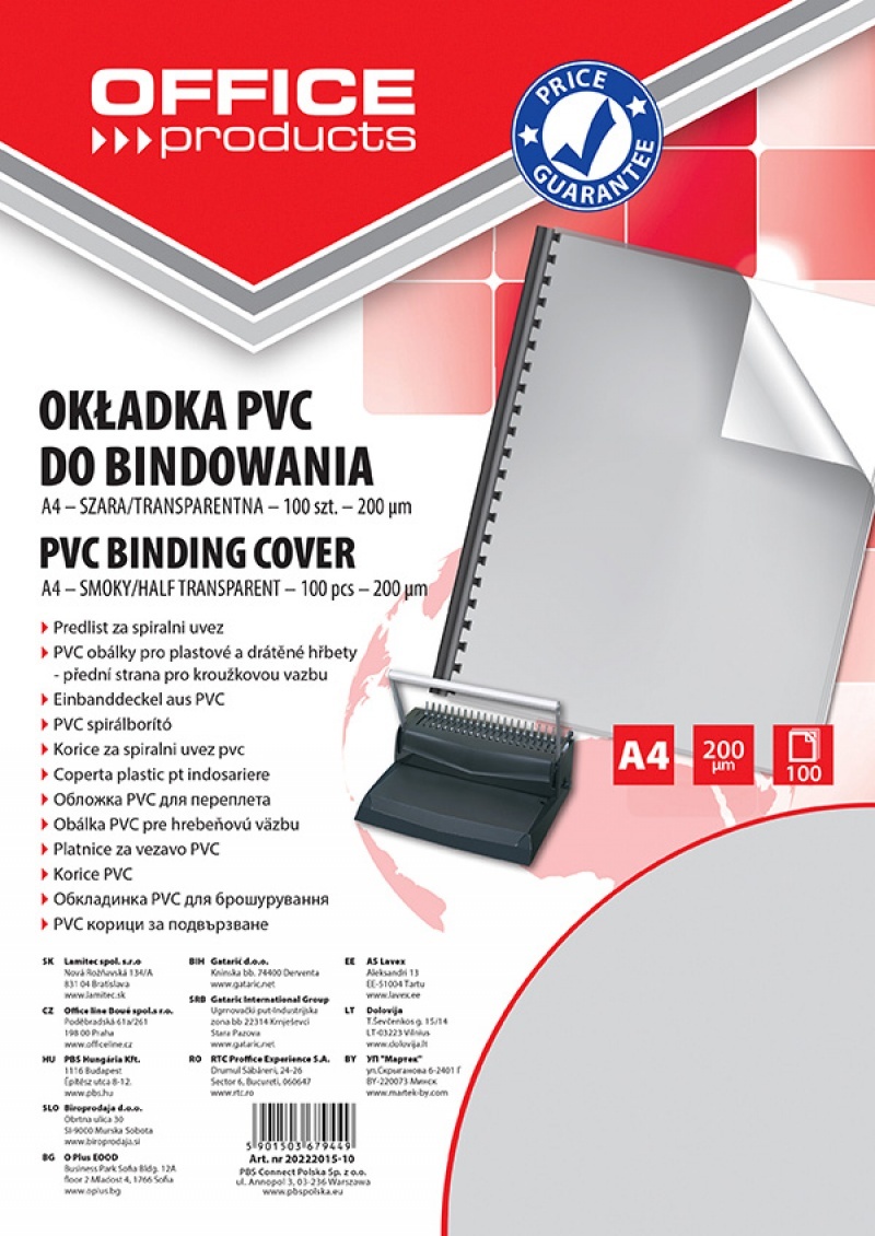 Coperta plastic PVC, 200 microni, A4, 100/top Office Products - fumuriu transparent