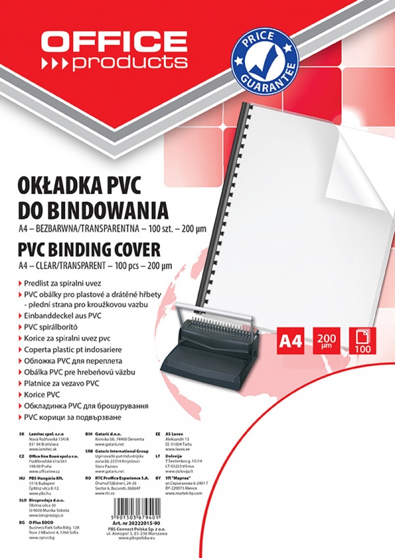 Coperta plastic PVC, 200 microni, A4, 100/top Office Products - transparent cristal
