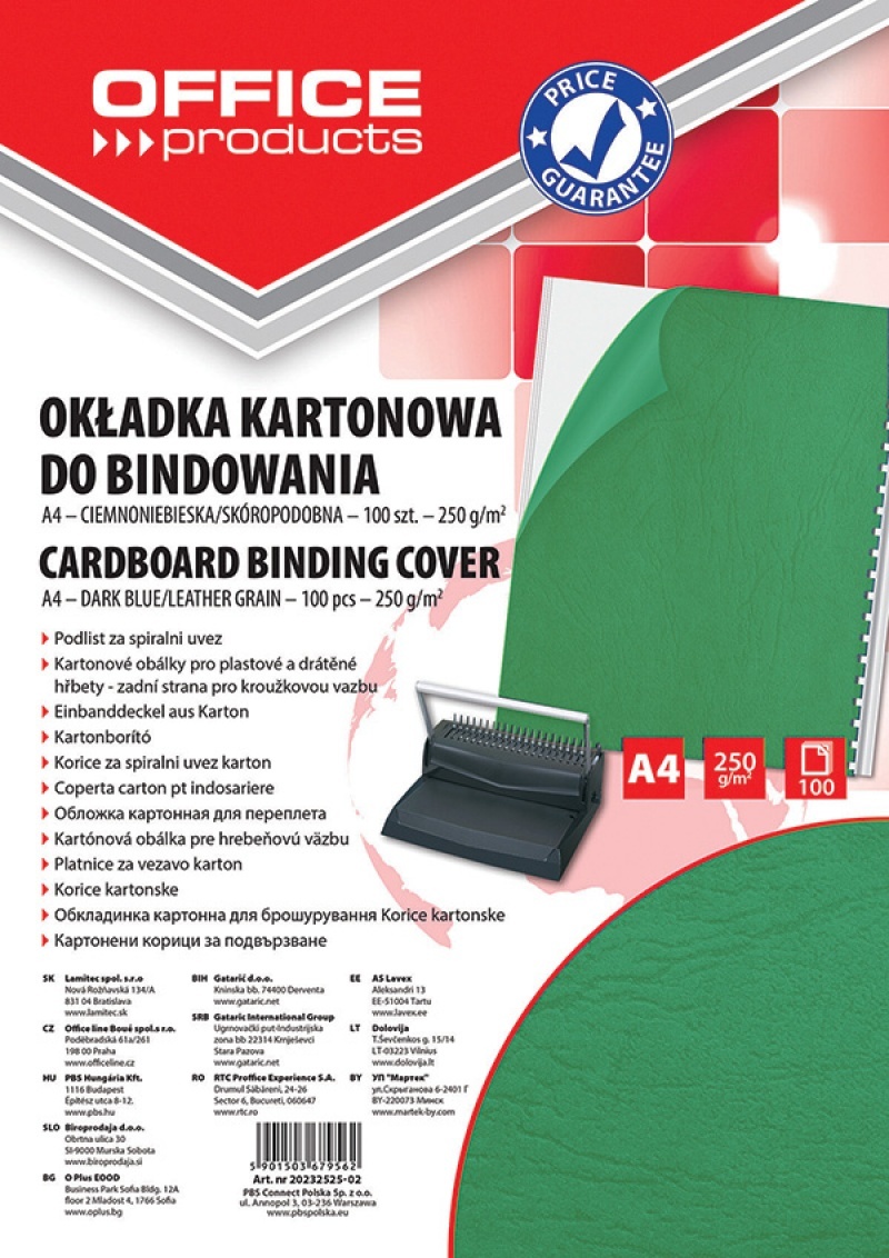 Echipamente birou, Coperta carton imitatie piele 250g/mp, A4, 100/top Office Products - verde - vectordirect.ro