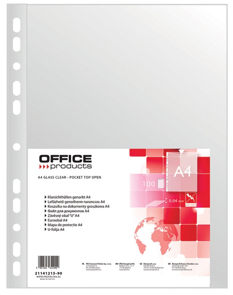 Dosare si folii de protectie, Folie protectie pentru documente A4, 40 microni, 100folii/set, Office Products - transparenta - vectordirect.ro