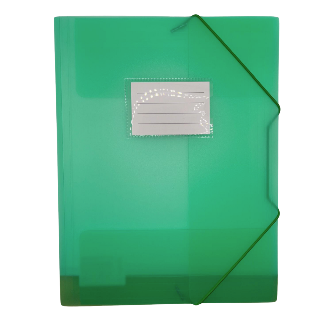Mape din plastic Optima, Mapa plastic cu elastic pe colturi, cu eticheta, 500 microni, Optima - verde transparent - vectordirect.ro