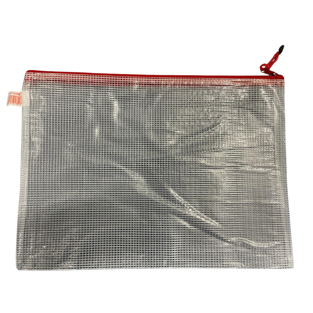 Mape cu fermoar Optima, Mapa mesh PVC, pentru protectie documente A4, 280 microni, translucenta, cu fermoar rosu, Optima - vectordirect.ro