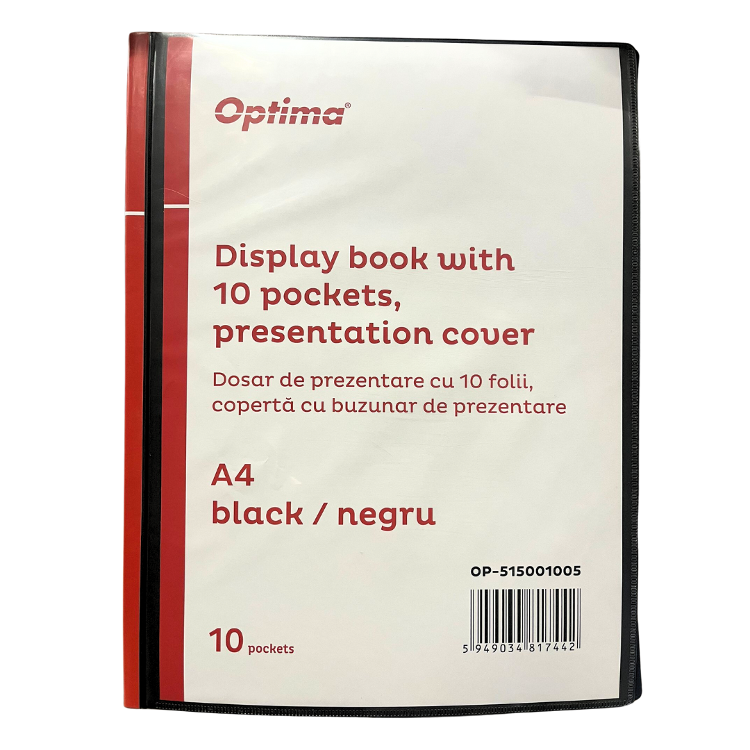 Dosar de prezentare, Dosar de prezentare personalizabil, A4, cu  10 folii, coperta rigida, Optima - negru - vectordirect.ro