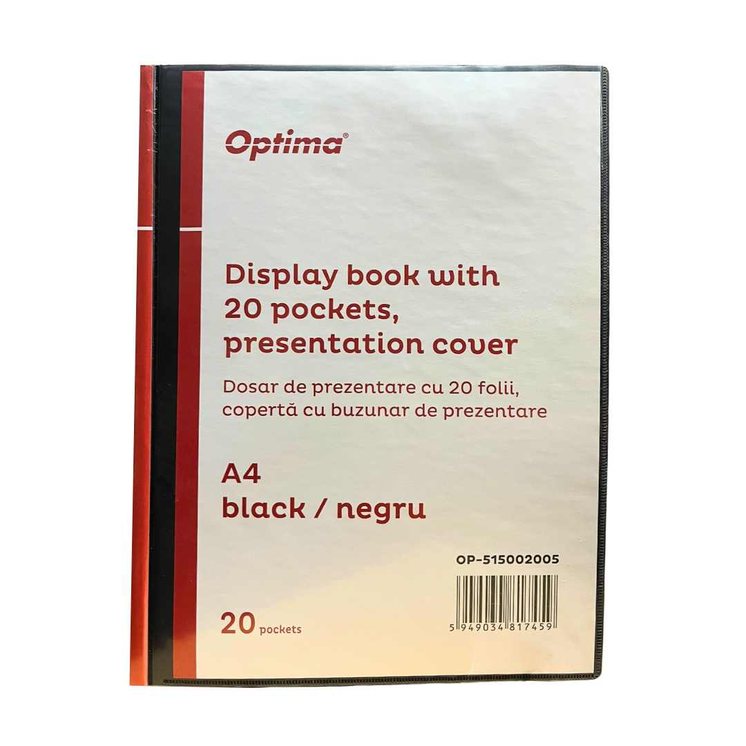 Dosar de prezentare, Dosar de prezentare personalizabil, A4, cu  20 folii, coperta rigida, Optima - negru - vectordirect.ro