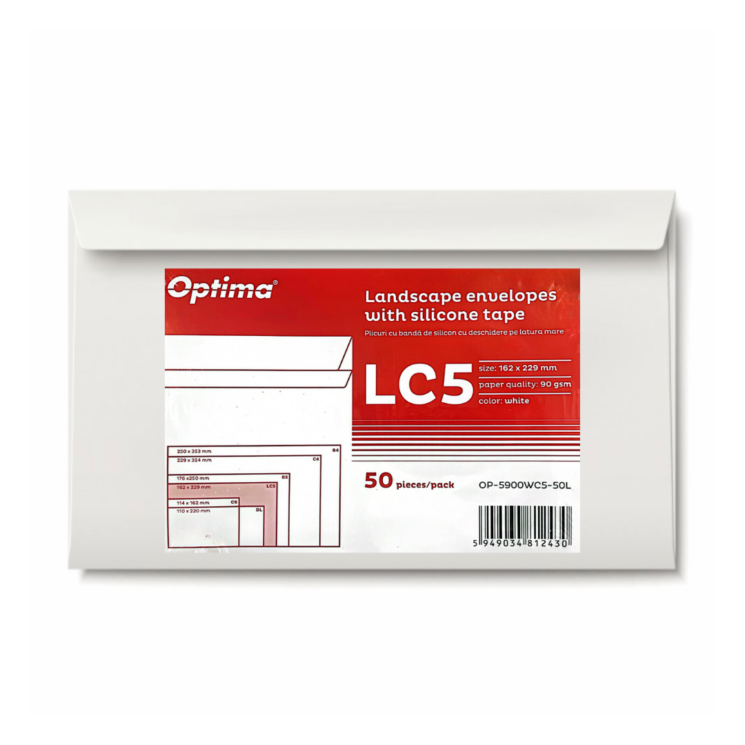 Blocnotes Leitz Optima Stick'n, Plic C5 (162x229mm), lipire siliconica, 50 buc/set, deschidere pe latura mare, Optima - alb - vectordirect.ro