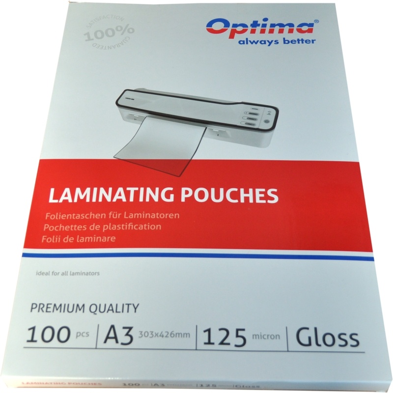 Laminatoare, folii laminare Optima, Folie pentru laminare, A3 (303 x 426 mm), 125 microni 100buc/top Optima - vectordirect.ro