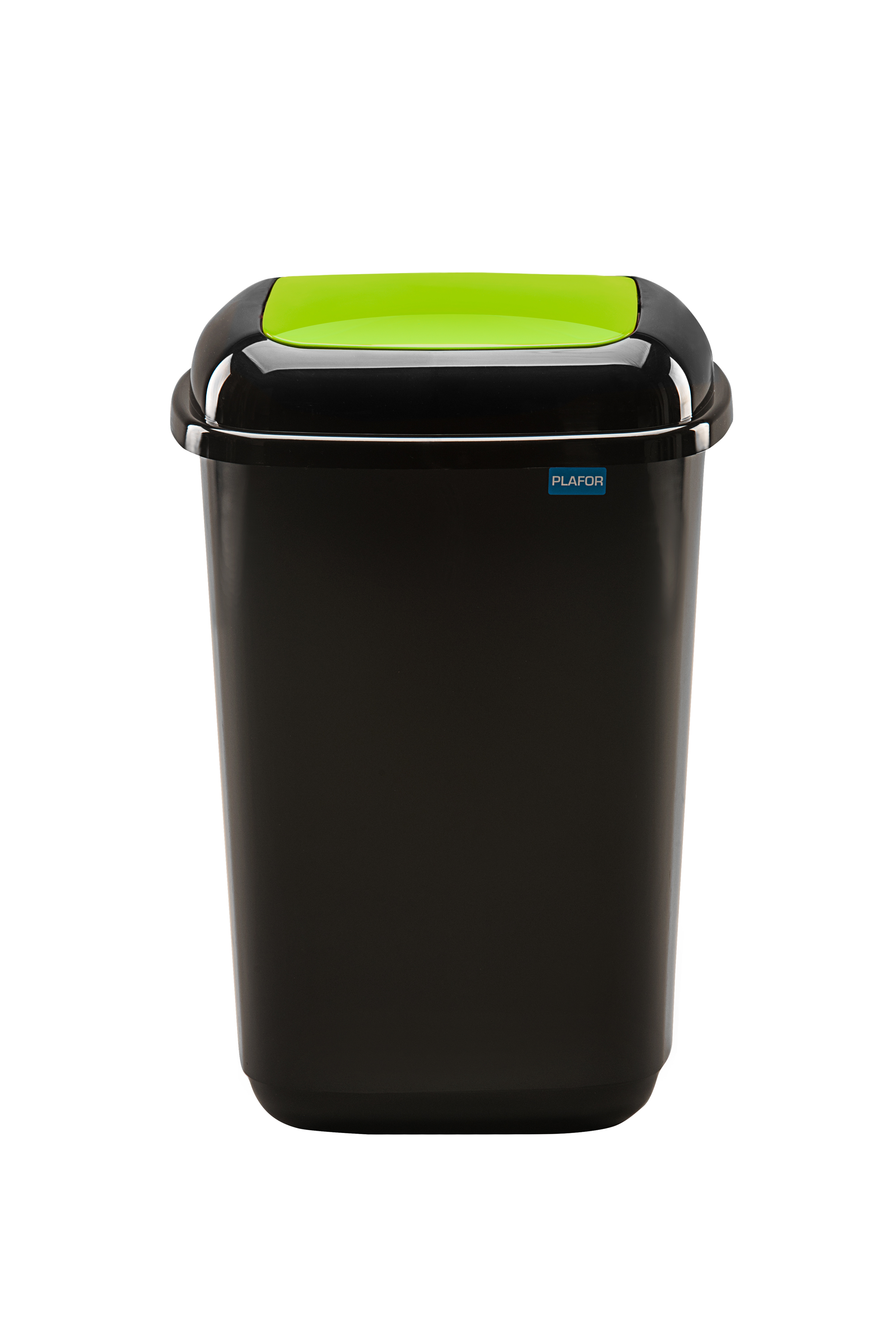 Cos plastic reciclare selectiva, capacitate 45l, PLAFOR Quatro - negru cu capac verde - sticla