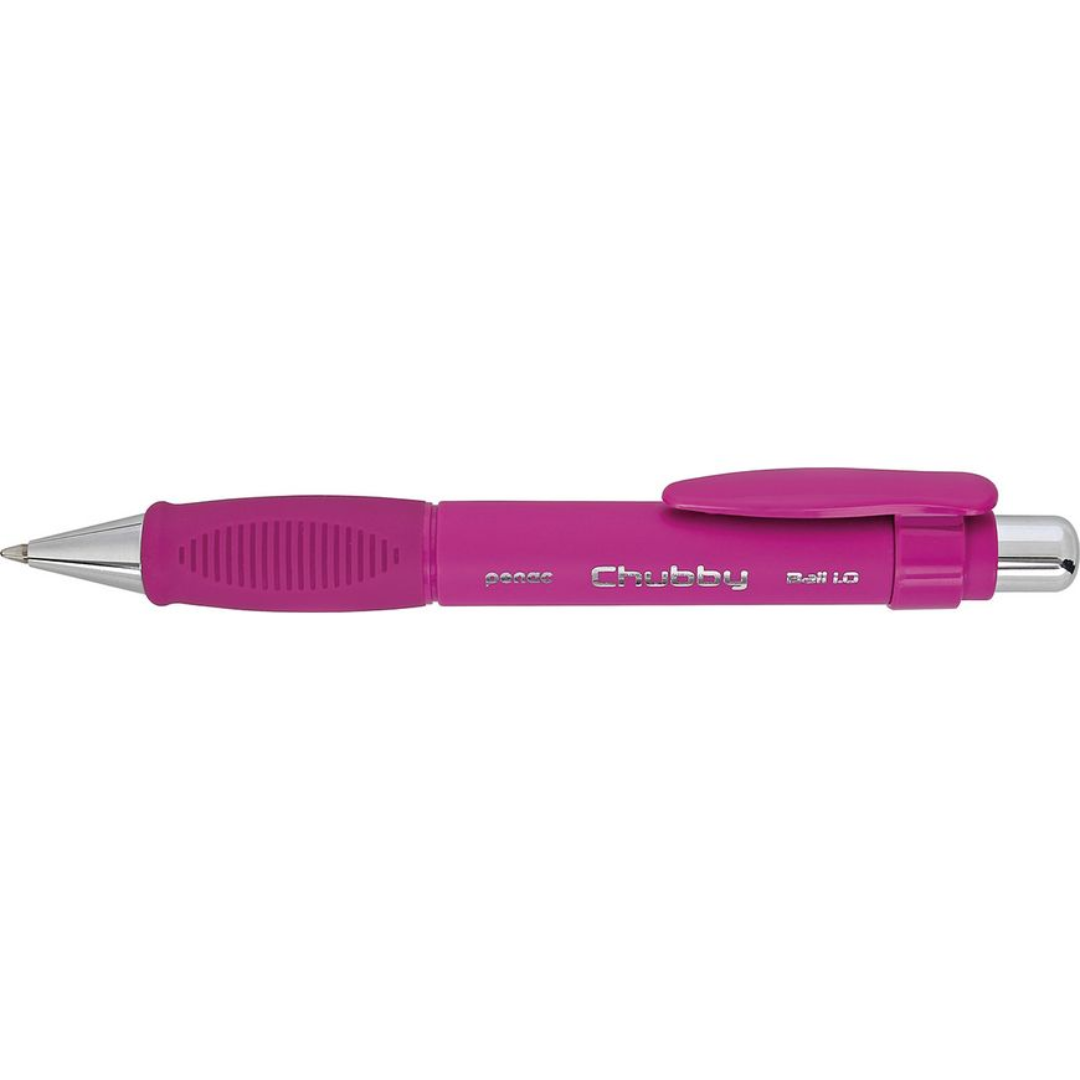 Pixuri Penac, Pix PENAC Chubby, rubber grip, 1.0mm, varf metalic, corp roz - scriere albastra - vectordirect.ro