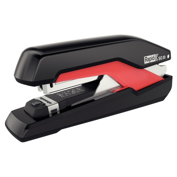 Capsator metalic Rapid Supreme Omnipress SO30, 30 coli, capsare plata, cutie, rosu-negru - full stri