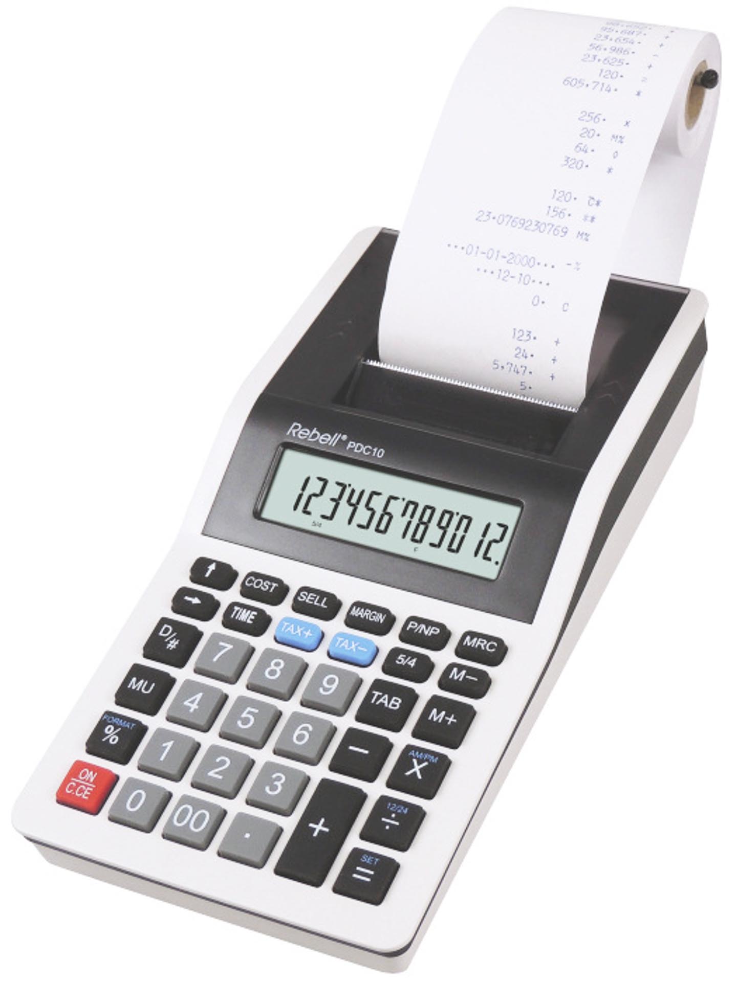 Calculator cu banda, 12 digits, 219 x 154 x 58 mm, Rebell PDC 10 - alb/negru