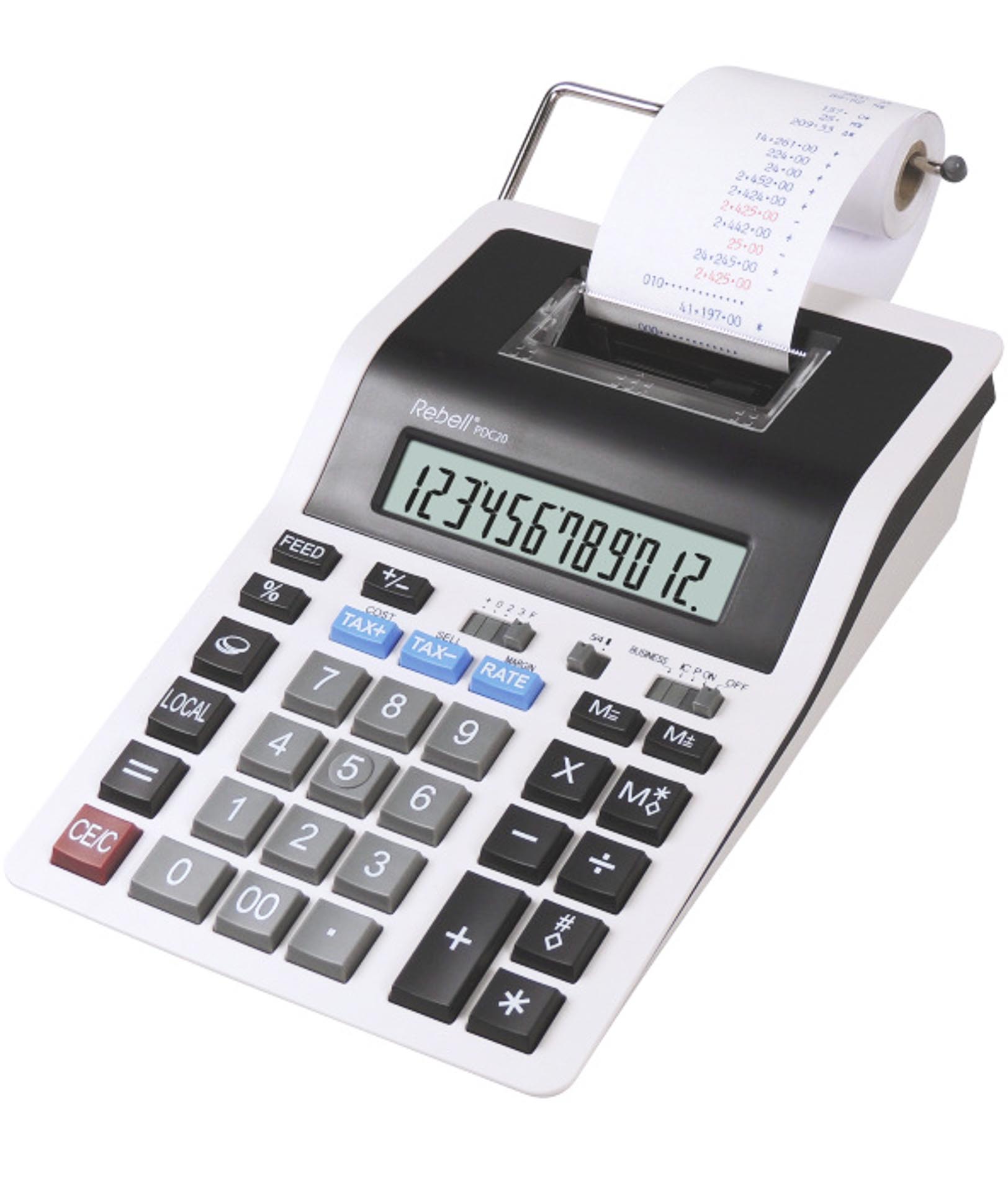 Rebell, Calculator cu banda, 12 digits, 219 x 154 x 58 mm, Rebell PDC 20 - alb/negru - vectordirect.ro