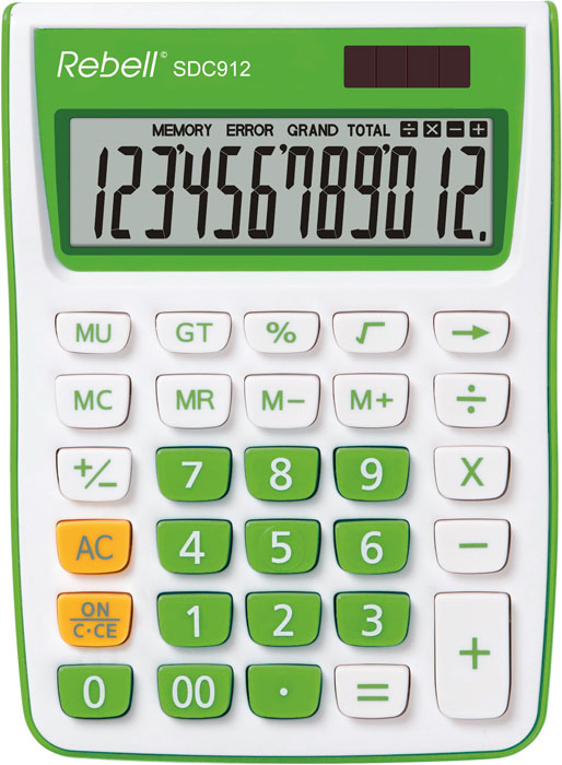 Rebell, Calculator de birou, 12 digits, 145 x 104 x 26 mm, Rebell SDC 912 - alb/verde - vectordirect.ro