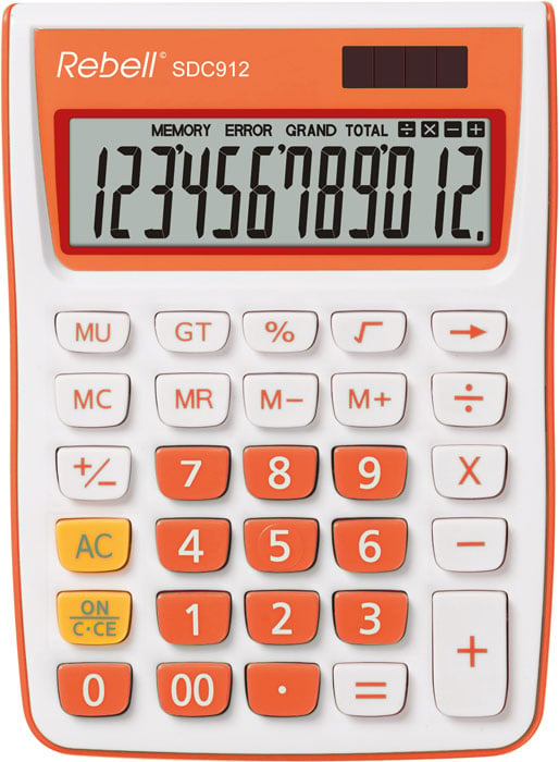 Laminatoare, folii laminare, Calculator de birou, 12 digits, 145 x 104 x 26 mm, Rebell SDC 912 - alb/orange - vectordirect.ro