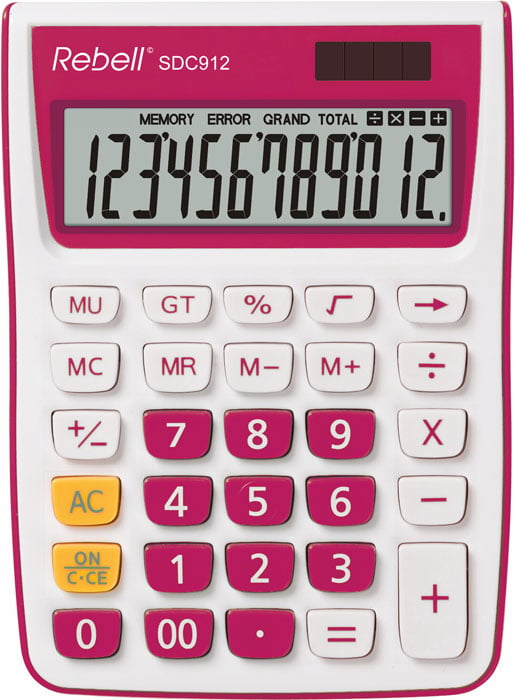 Calculator de birou, 12 digits, 145 x 104 x 26 mm, Rebell SDC 912 - alb/roz
