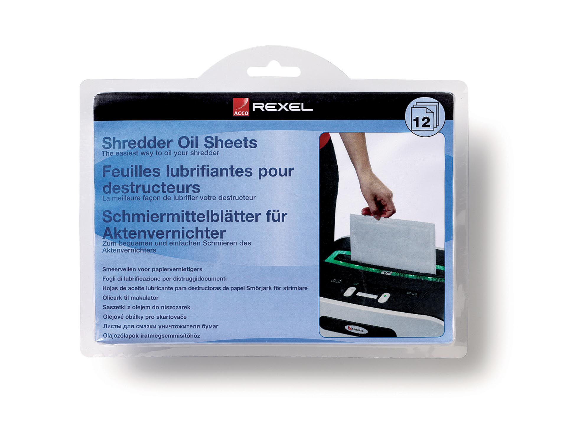 Laminatoare, folii laminare Rexel, Coli impregnate cu ulei pentru distrugator documente REXEL - 12 buc/set - vectordirect.ro