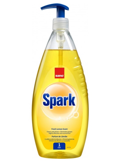 Detergent lichid pentru degresarea vaselor,1 litru, SANO Spark - cu miros de lamaie