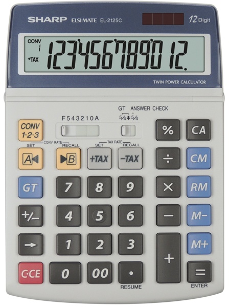Laminatoare, folii laminare, Calculator de birou, 12 digits, 195 x 140 x 23 mm, dual power, SHARP EL-2125C - gri - vectordirect.ro