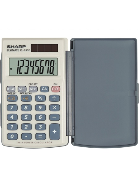 Laminatoare, folii laminare, Calculator de buzunar,  8 digits, 105 x 64 x 11 mm, dual power, conversie, SHARP EL-243EB - gri - vectordirect.ro