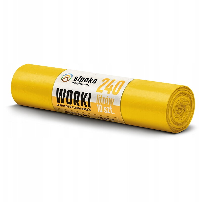 Sipeko, Saci menajeri super rezistenti  LDPE, 240L, 95 x 140cm, 28 microni, 10buc/rola, Sipeko - galbeni - vectordirect.ro