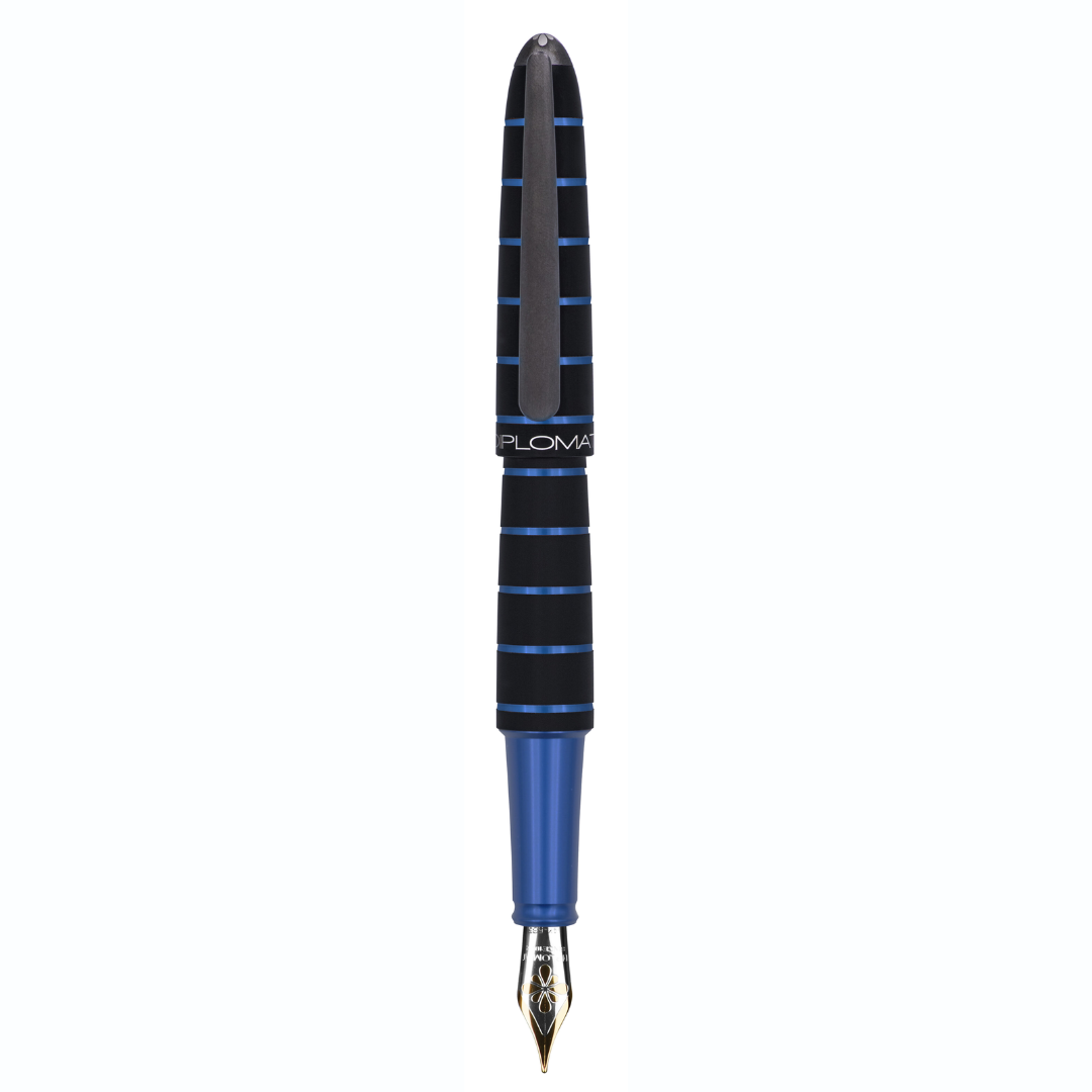 Stilou DIPLOMAT Elox Ring, cu penita M, aurita 14kt. - black blue