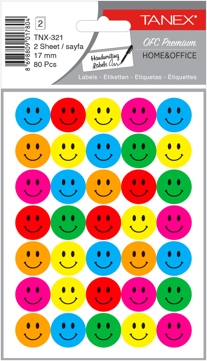 Stickere decorative, 2 file/set, TANEX Kids - Smile face, D19mm - color mix