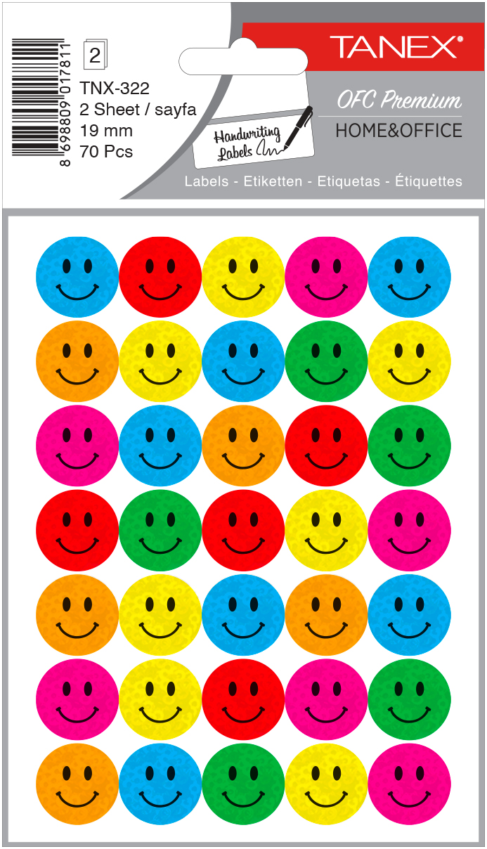 Tanex, Stickere decorative, 2 file/set, TANEX Kids - Smile face, D19mm - color mix - holograma - vectordirect.ro