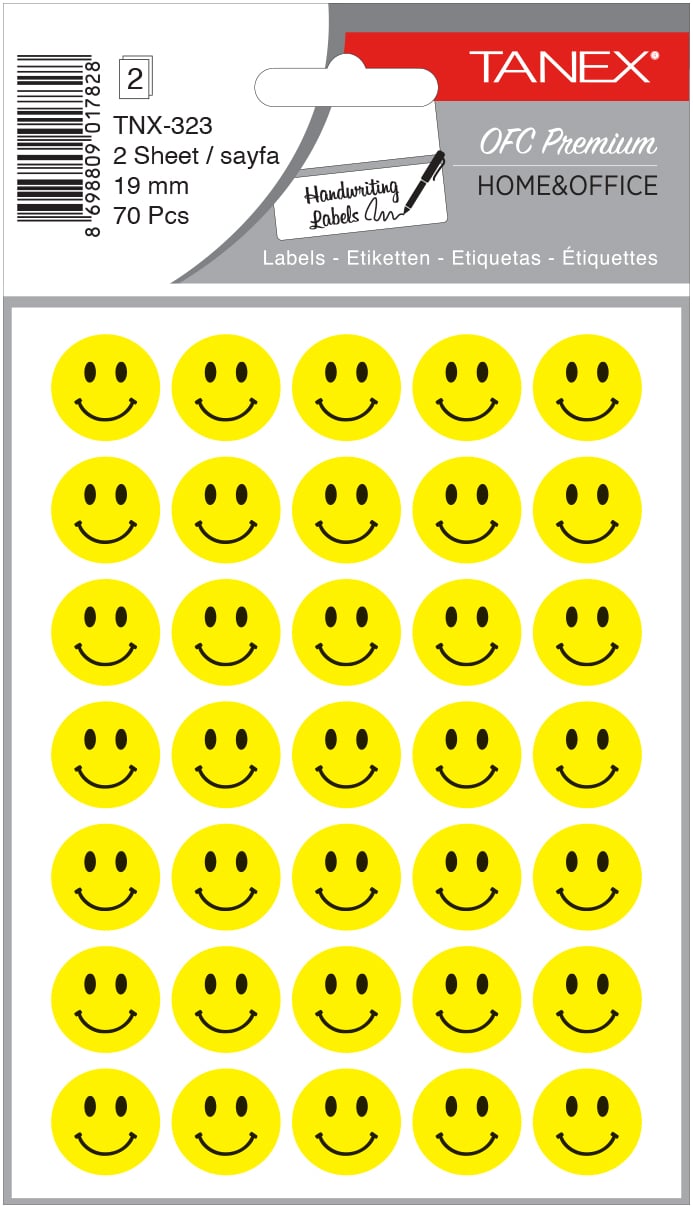 Tanex, Stickere decorative, 2 file/set, TANEX Kids - Smile face, D19mm - galbene - vectordirect.ro