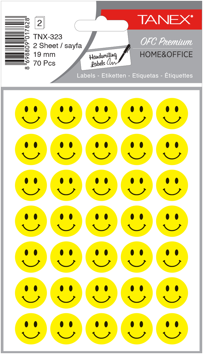 Stickere decorative, 2 file/set, TANEX Kids - Smile face, D19mm - galbene