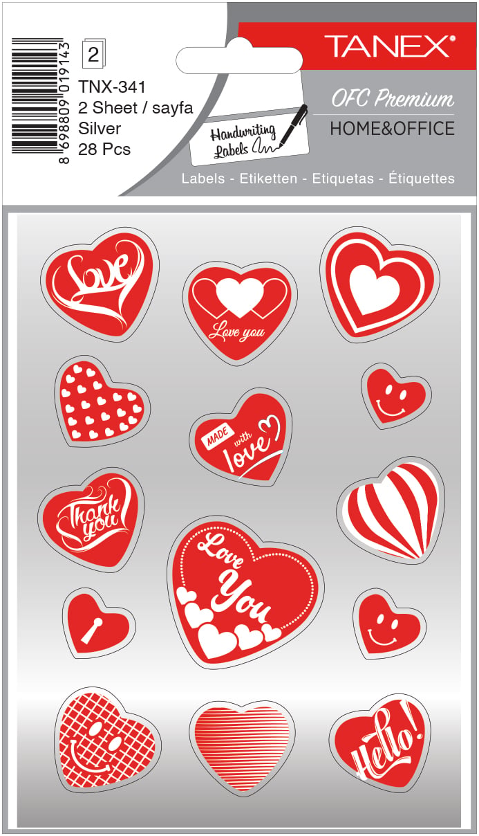 Tanex, Stickere decorative, 2 file/set, TANEX Kids - inimi - argintii, TNX 341 - vectordirect.ro