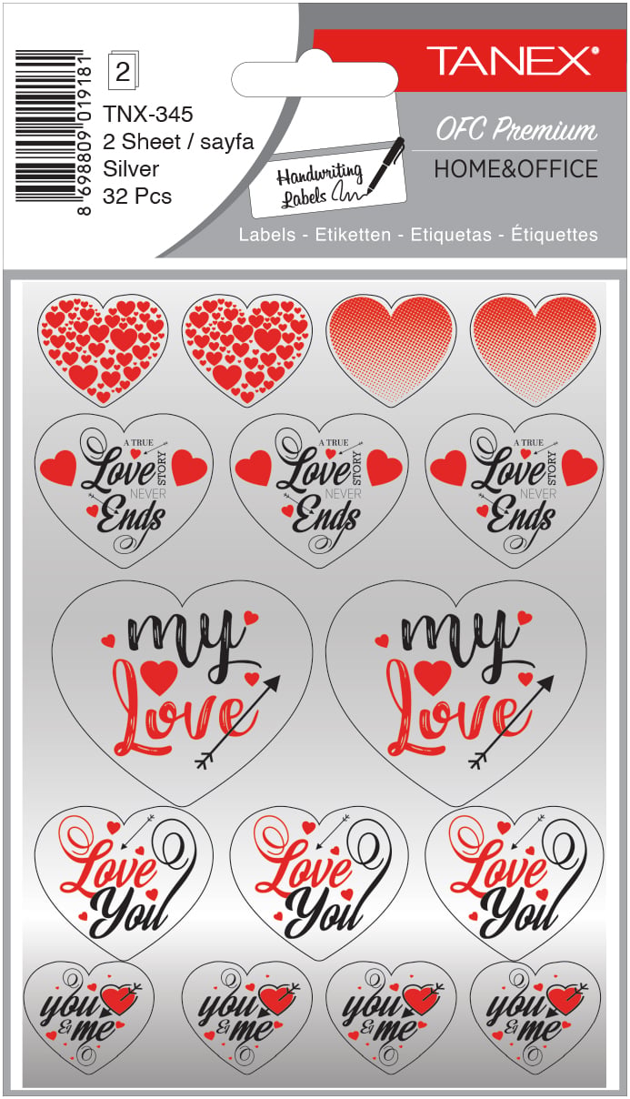 Tanex, Stickere decorative, 2 file/set, TANEX Kids - inimi - argintii, TNX 345 - vectordirect.ro