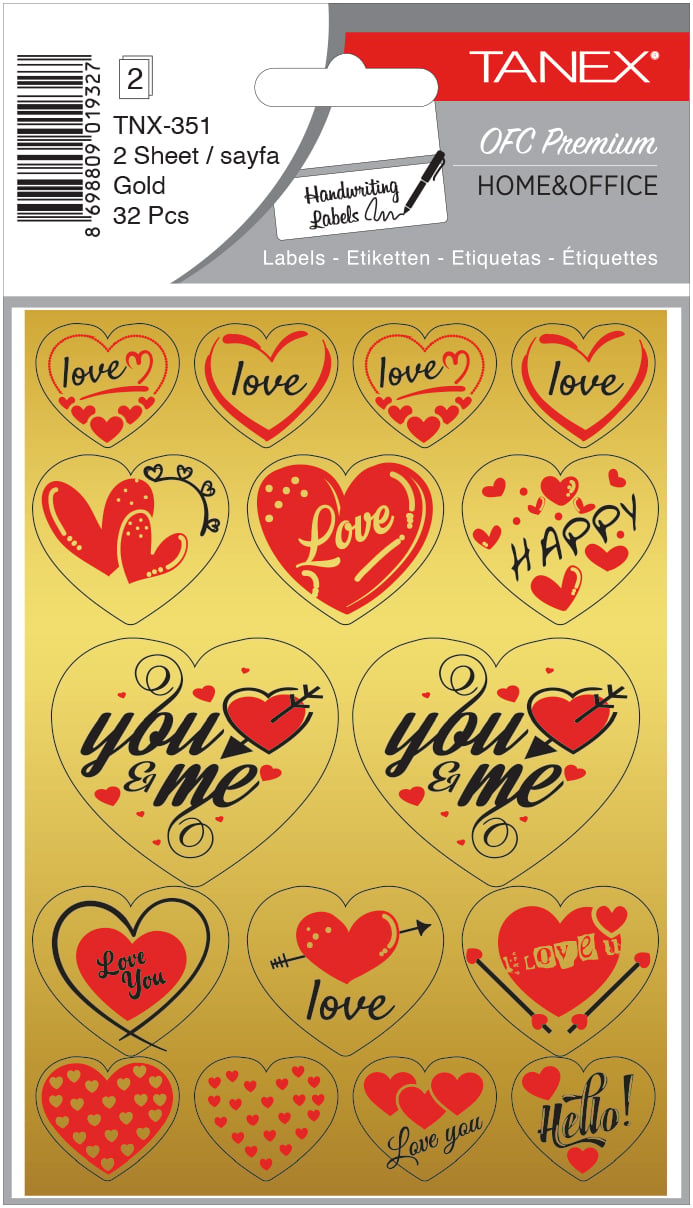 Tanex, Stickere decorative, 2 file/set, TANEX Kids - inimi - aurii, TNX 351 - vectordirect.ro