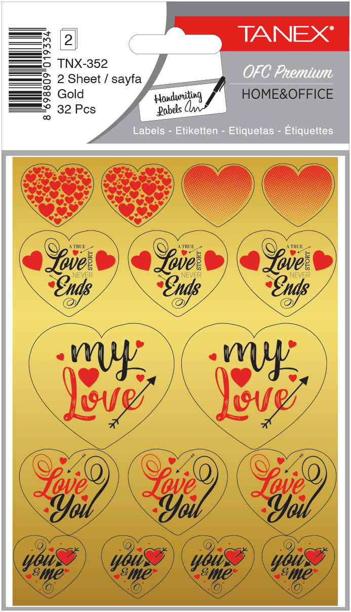 Tanex, Stickere decorative, 2 file/set, TANEX Kids - inimi - aurii, TNX 352 - vectordirect.ro