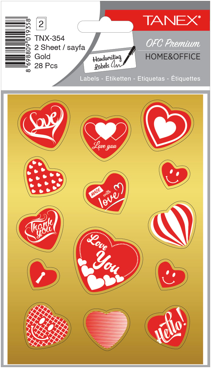 Tanex, Stickere decorative, 2 file/set, TANEX Kids - inimi - aurii, TNX 354 - vectordirect.ro