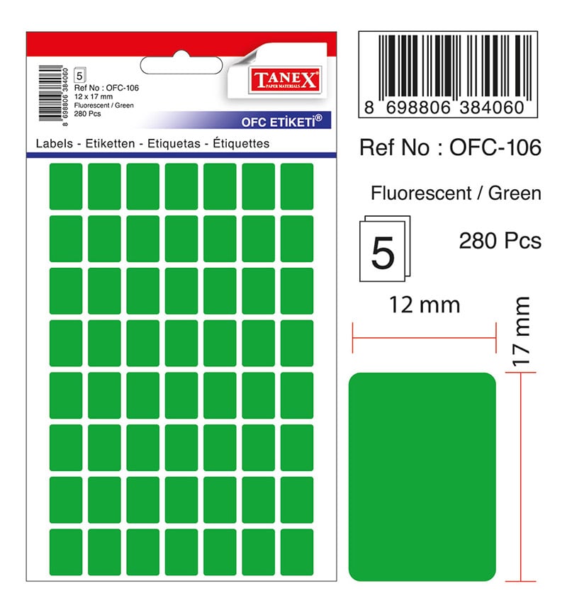 Toate produsele, Etichete autoadezive color, 12 x 17 mm, 280 buc/set, TANEX - verde fluorescent - vectordirect.ro