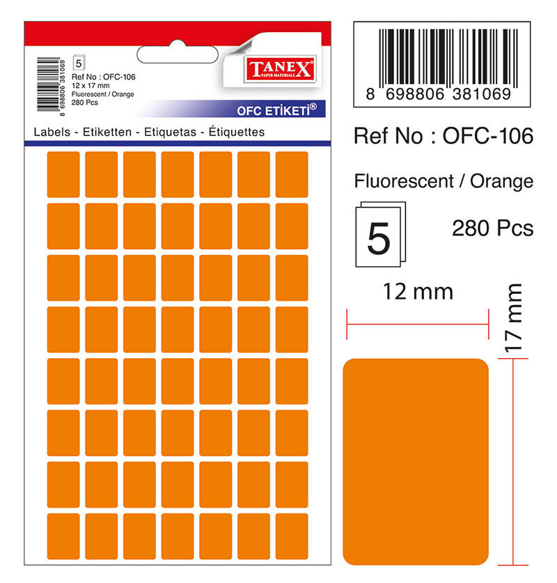 Toate produsele, Etichete autoadezive color, 12 x 17 mm, 280 buc/set, TANEX - orange fluorescent - vectordirect.ro