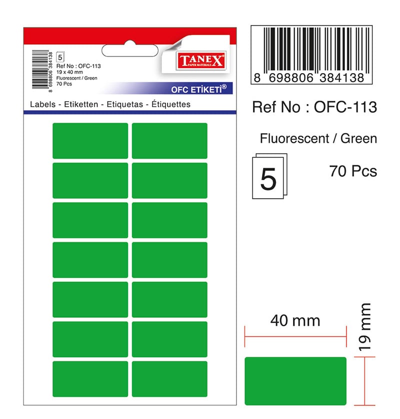 Toate produsele, Etichete autoadezive color, 19 x 40 mm, 70 buc/set, TANEX - verde fluorescent - vectordirect.ro