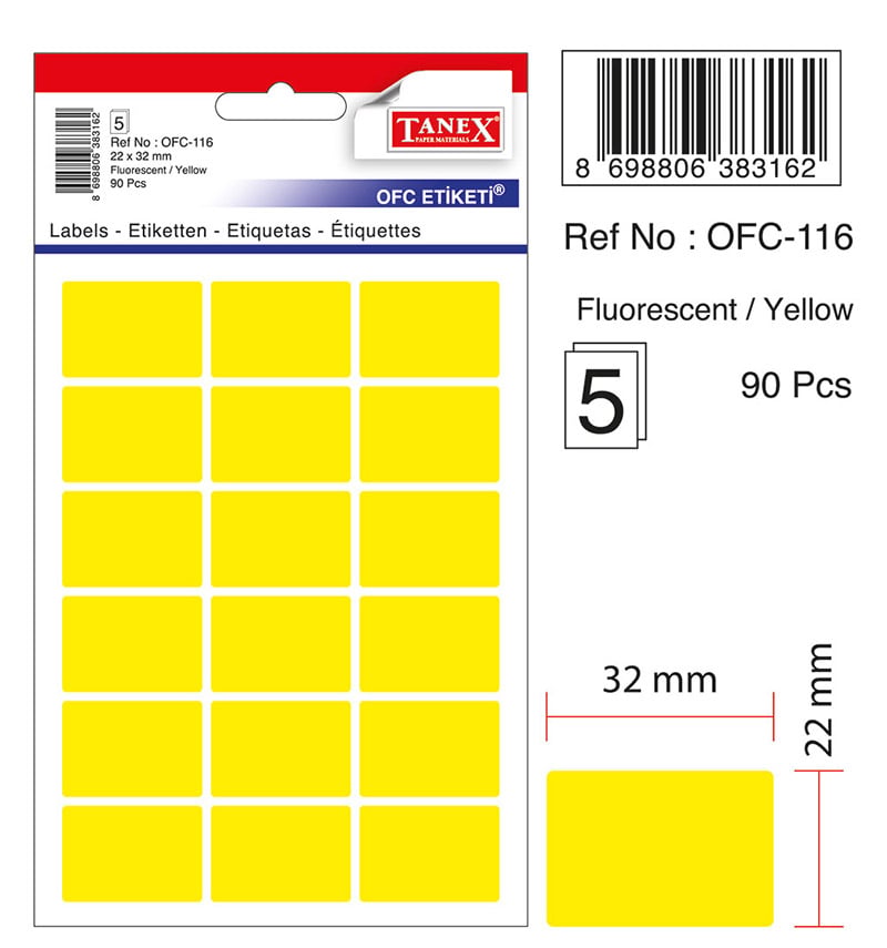Toate produsele, Etichete autoadezive color, 22 x 32 mm, 90 buc/set, TANEX - galben fluorescent - vectordirect.ro