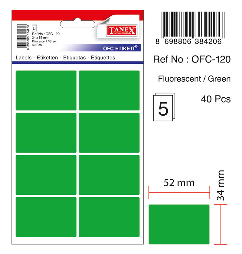Toate produsele, Etichete autoadezive color, 34 x 52 mm, 40 buc/set, TANEX - verde fluorescent - vectordirect.ro