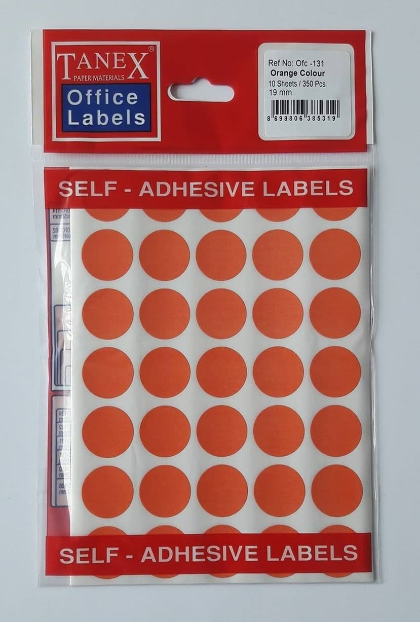Toate produsele, Etichete autoadezive color, D19 mm, 175 buc/set, TANEX - orange - vectordirect.ro