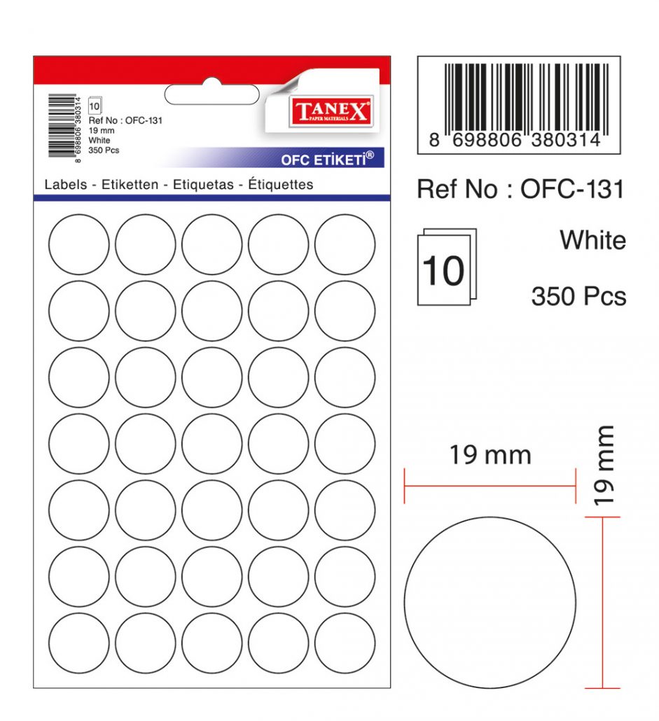 Toate produsele, Etichete autoadezive albe, D19 mm, 350 buc/set, TANEX - vectordirect.ro