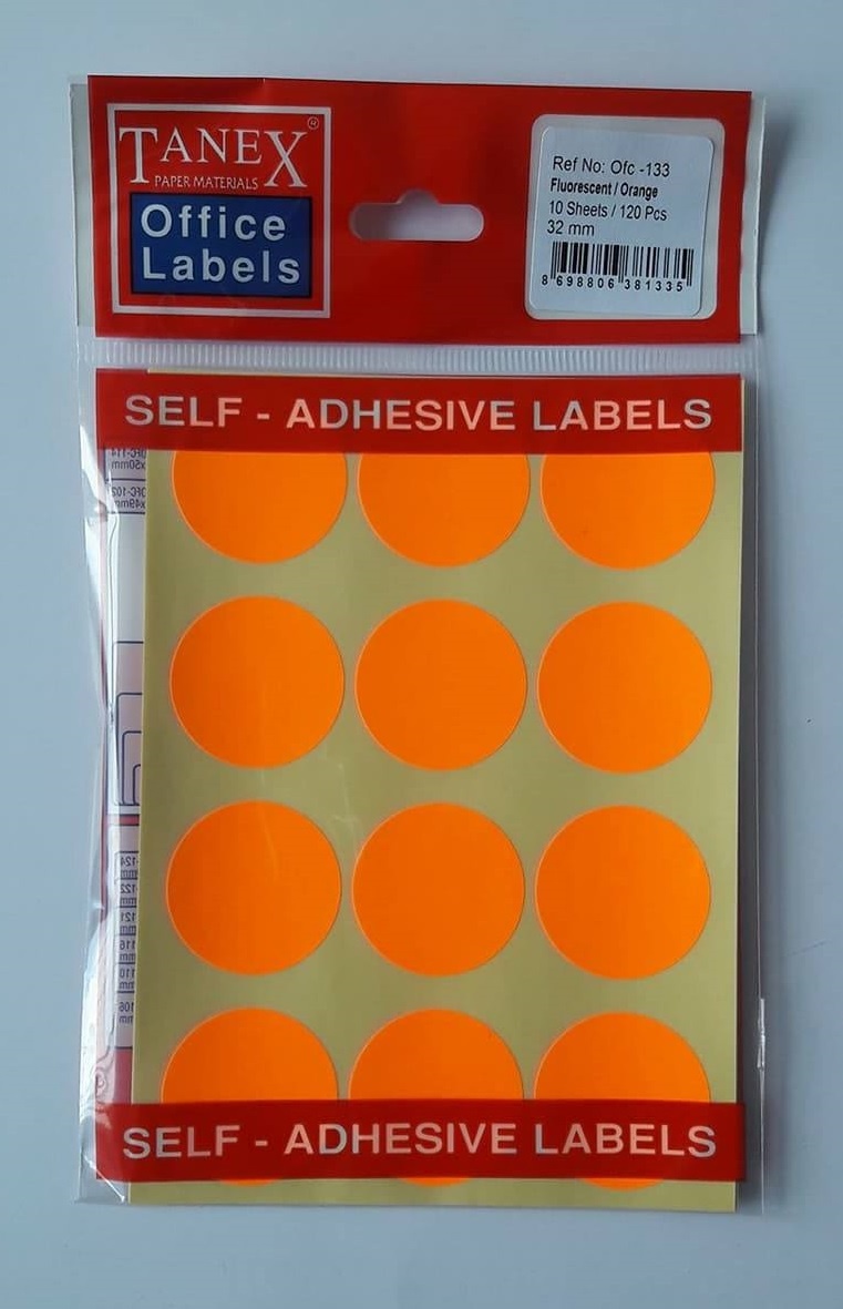 Etichete autoadezive color, D32 mm, 60 buc/set, TANEX - orange