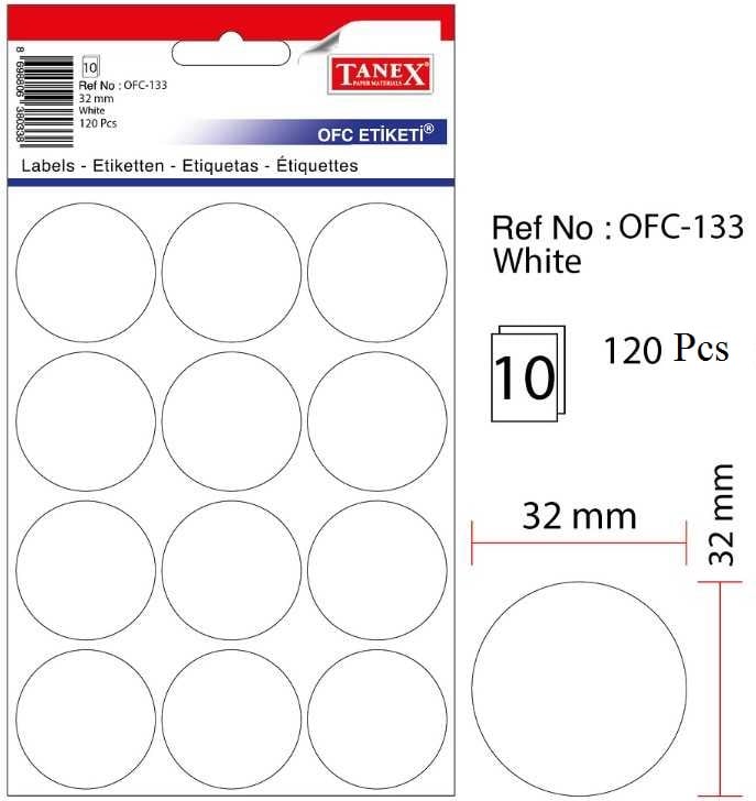 Toate produsele, Etichete autoadezive albe, D32 mm, 120 buc/set, Tanex - vectordirect.ro