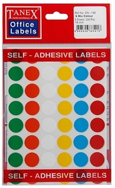 Toate produsele, Etichete autoadezive color mix, D16 mm, 240 buc/set, TANEX - culori asortate - vectordirect.ro