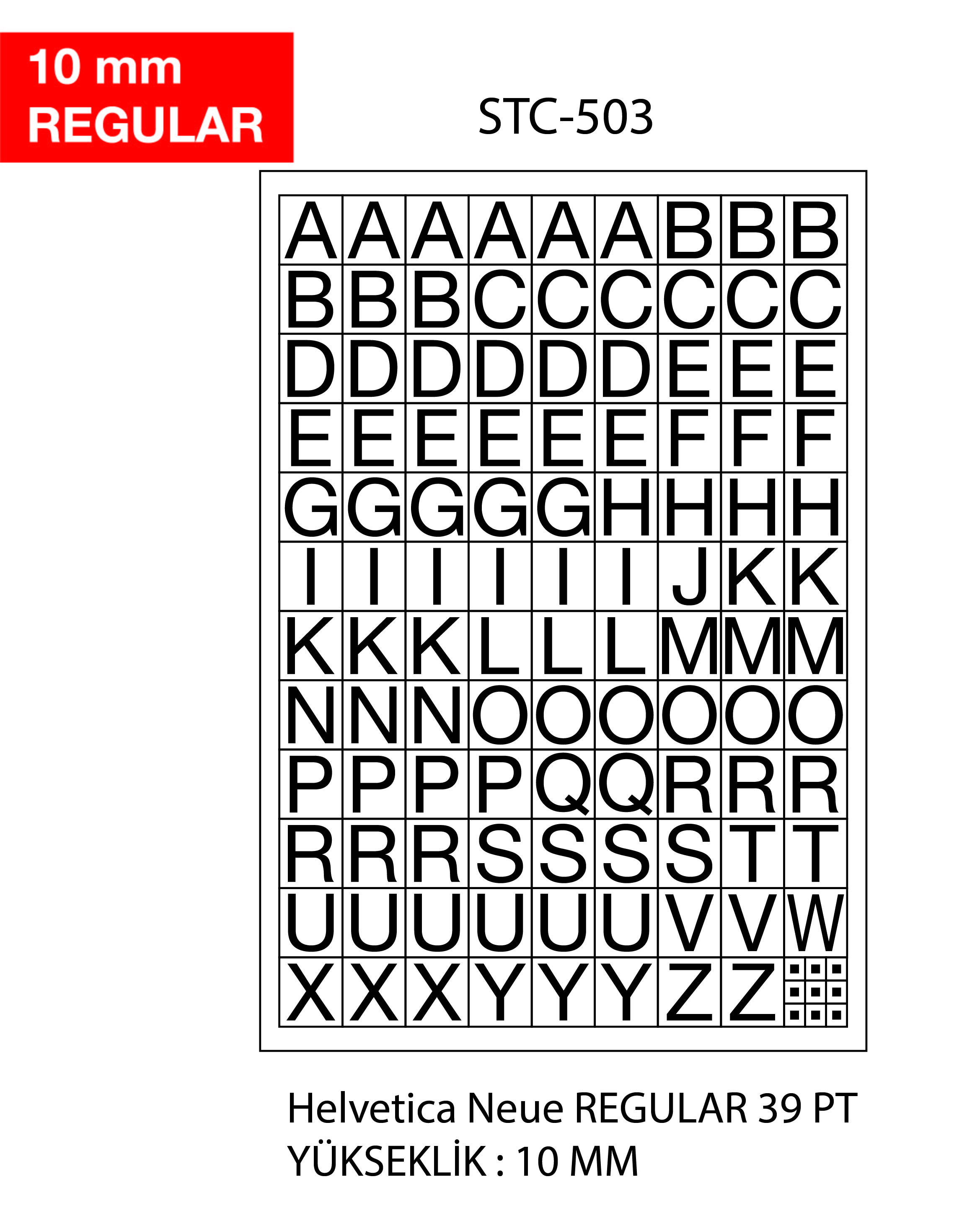 Etichete cu litere, A-Z, 2 folii/set, TANEX -10mm regular
