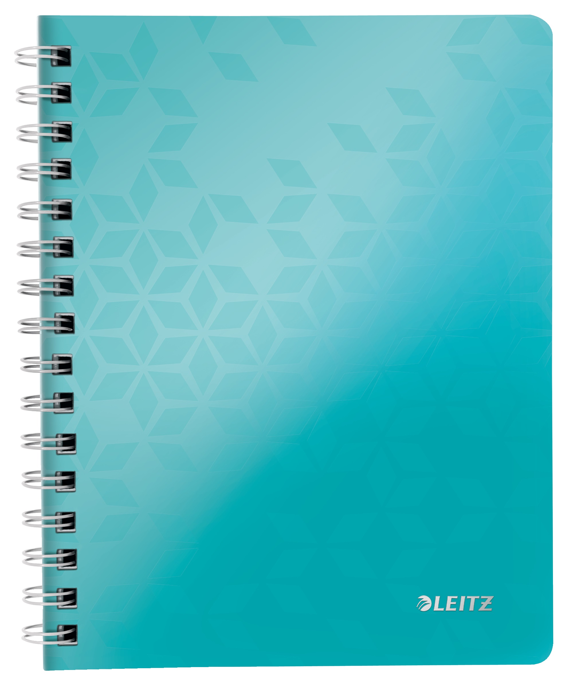 Caiet de birou Leitz WOW, PP, FSC, reciclabil, A5, 80 coli, cu spira, dictando, turcoaz