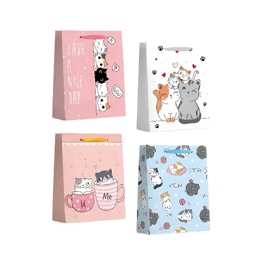 gift bags, Punga cadou, carton 210gr, design Cats, 26x32x10cm, modele asortate - vectordirect.ro