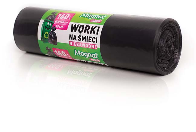 Resaco, Saci plastic reciclat, standard, 160L, 87x110cm, 27 microni, 10buc/rola, Resaco - negri - vectordirect.ro