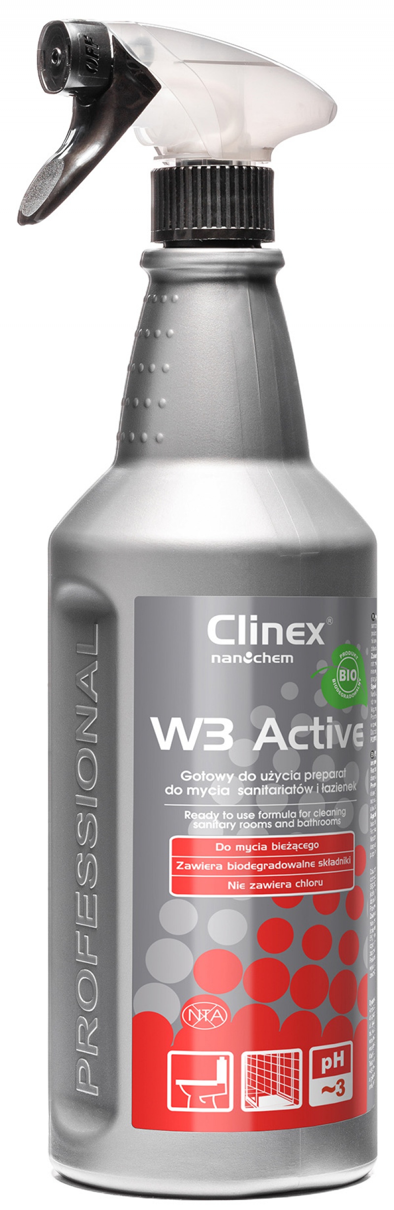 Curatare bai, Clinex W3 Active Bio, 1 litru, cu pulverizator, detergent lichid pentru curatare toalete si bai - vectordirect.ro